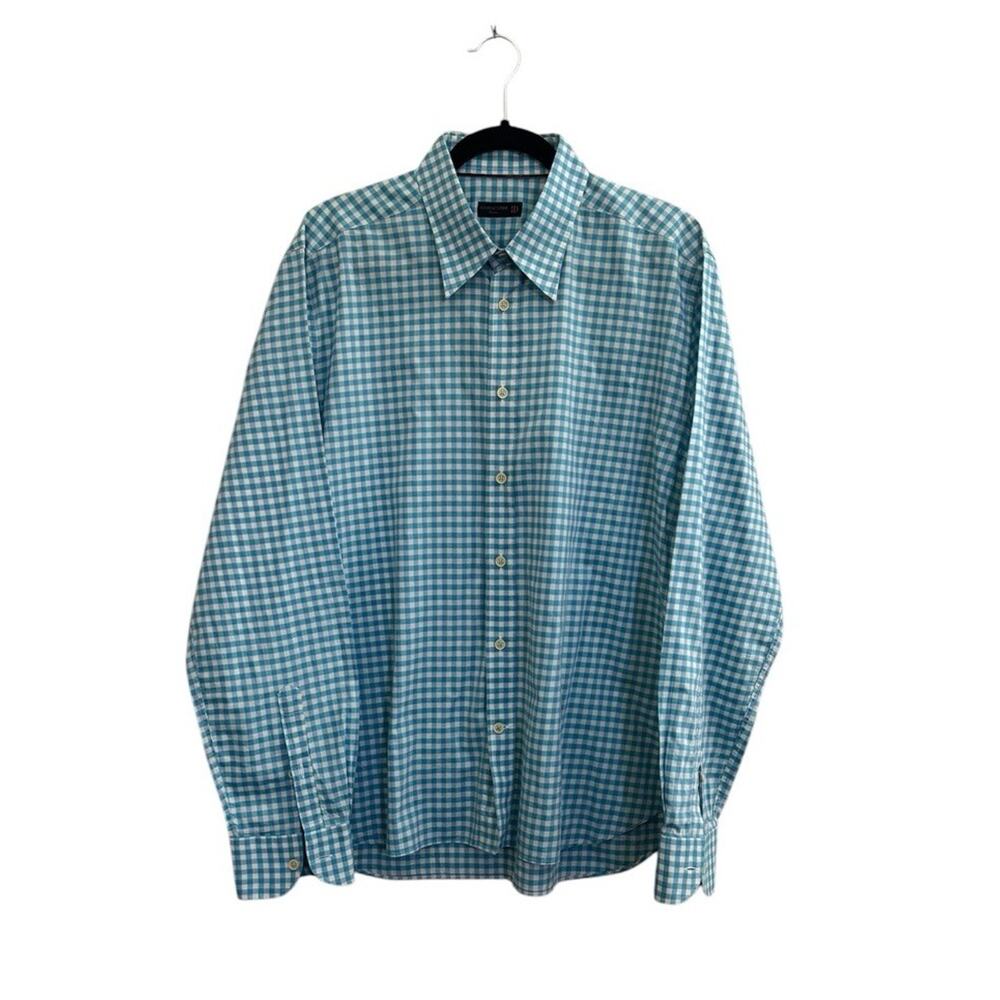 Corneliani Dress Shirt Mens 17.5 /44 Blue Purple Gingham Long Sleeve Italy #7184